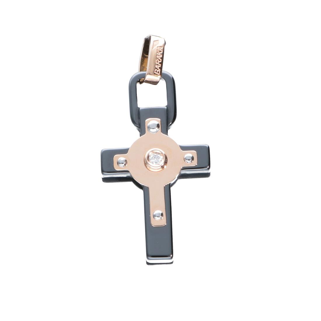  Men's pendant in white and pink gold, white ceramic with white diamond 0.03 ct - BARAKA