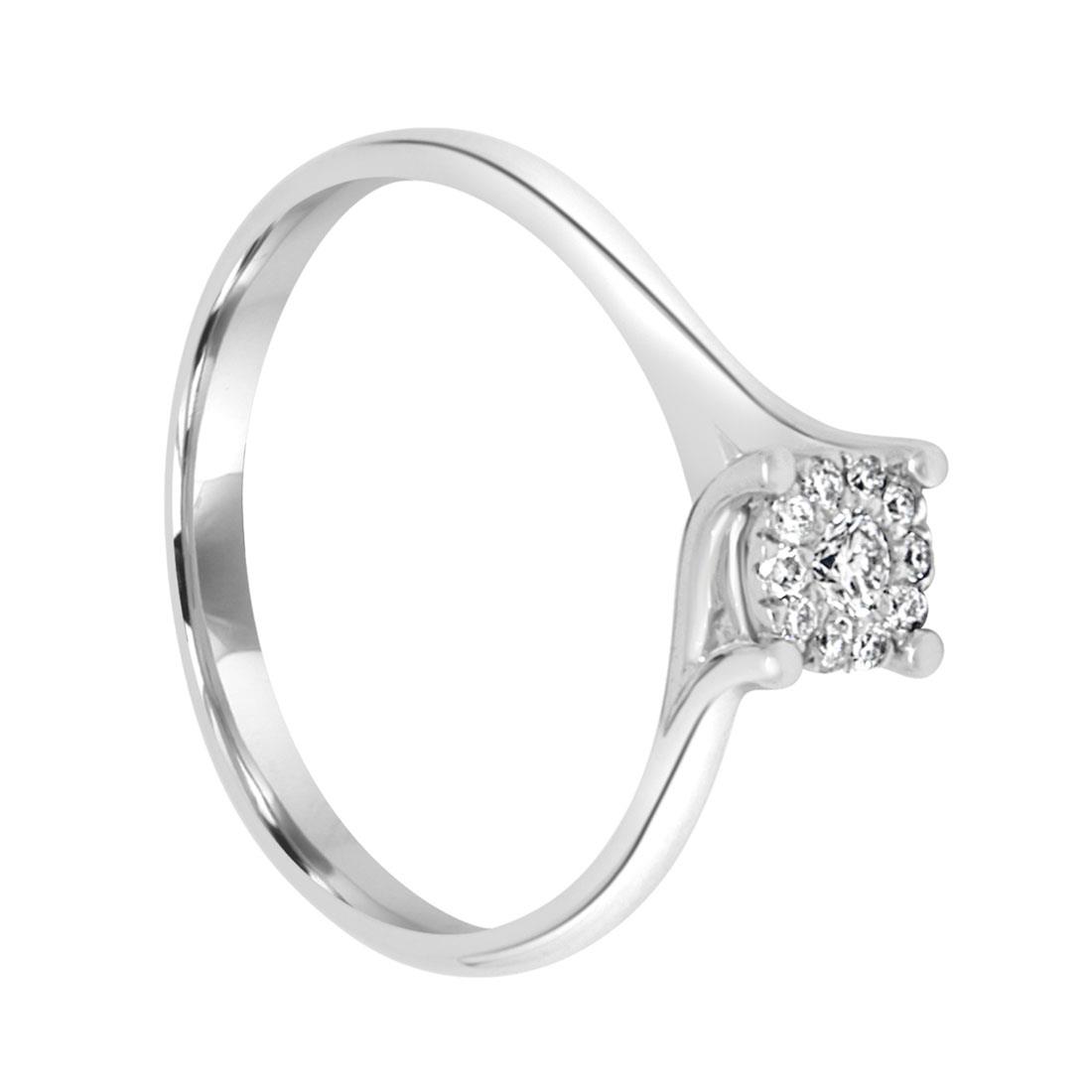 Anello solitario in oro bianco con diamanti pav&egrave; ct 0.48 - ALFIERI & ST. JOHN