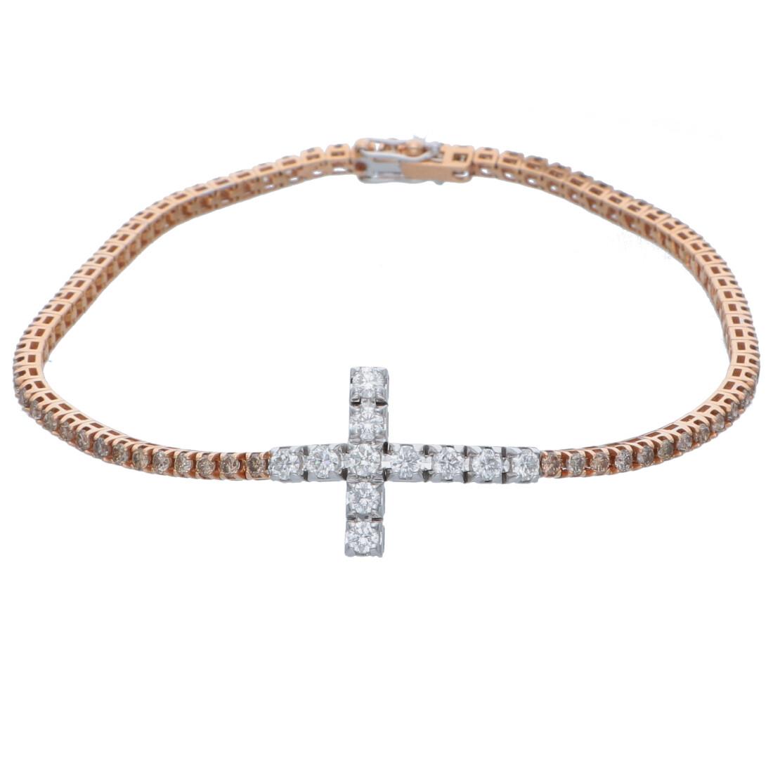 Pulsera tennis cruz con diamantes blancos y brown - ALFIERI & ST. JOHN