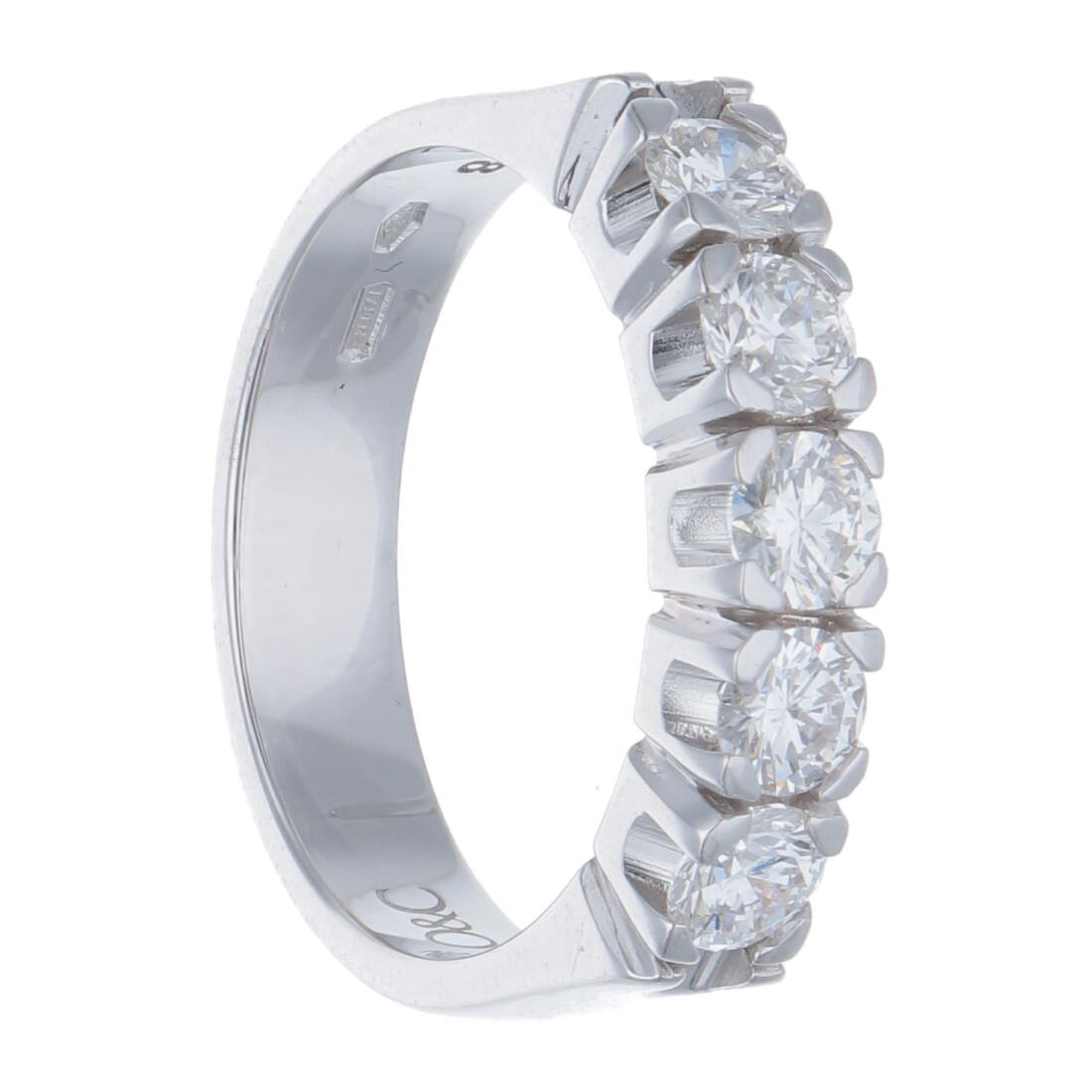 Anello veretta 5 pietre con diamanti ct 0,85 - ORO&CO