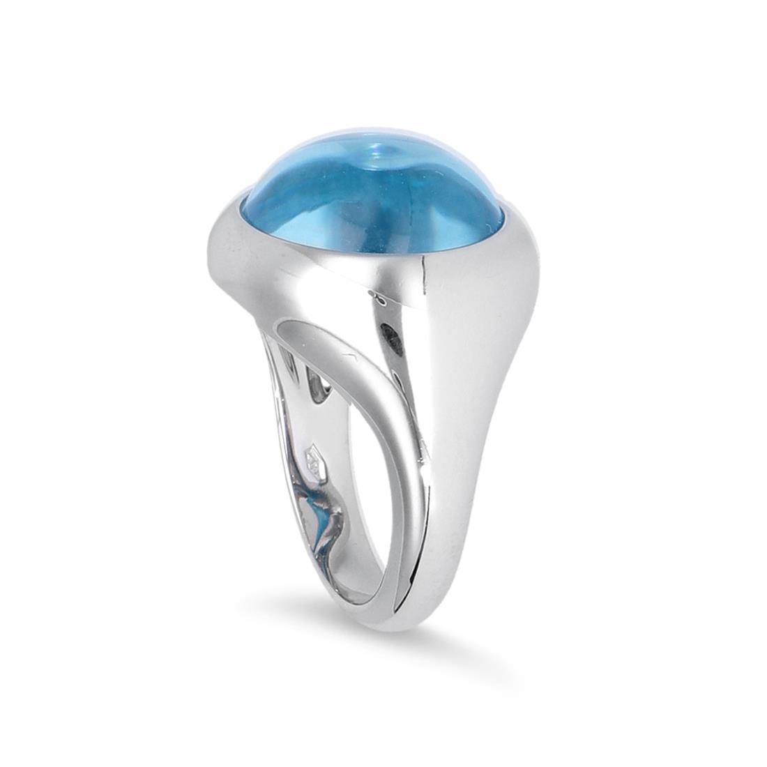 Ring Avantgarde Collection in gold with  ct. 0,03 diamonds and cabochon blue topaz  - PASQUALE BRUNI