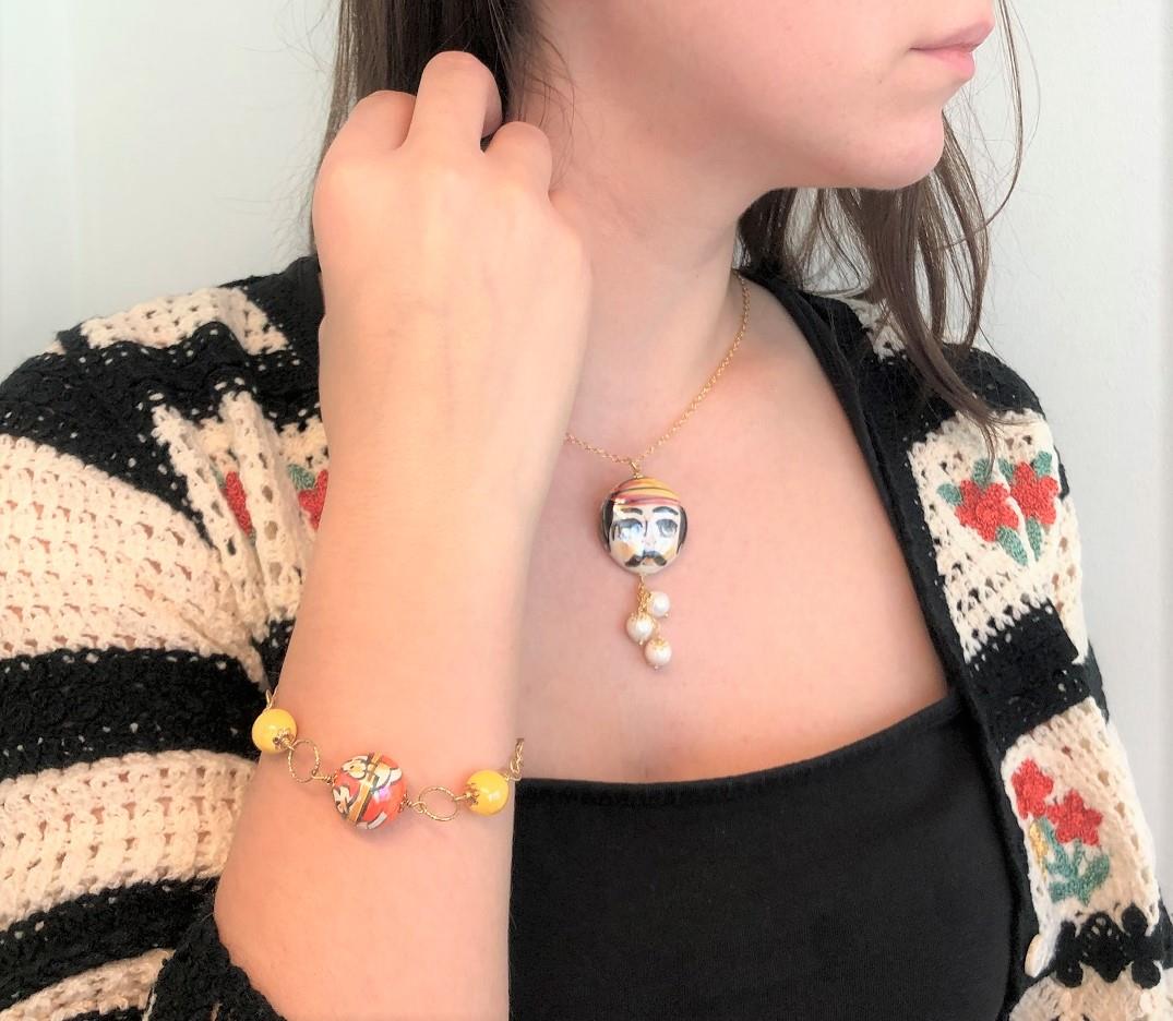 Bracelet in silver and hand painted ceramic - LE PERLE DI CALTAGIRONE