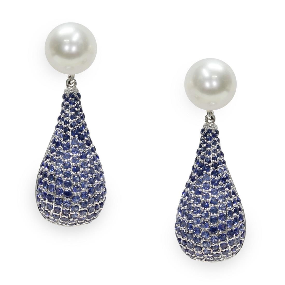 Pendientes con zafiros y perlas - MAYUMI