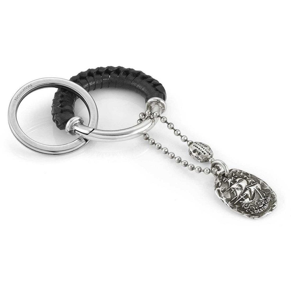 Brass and silver plated leather keychain - NOMINATION