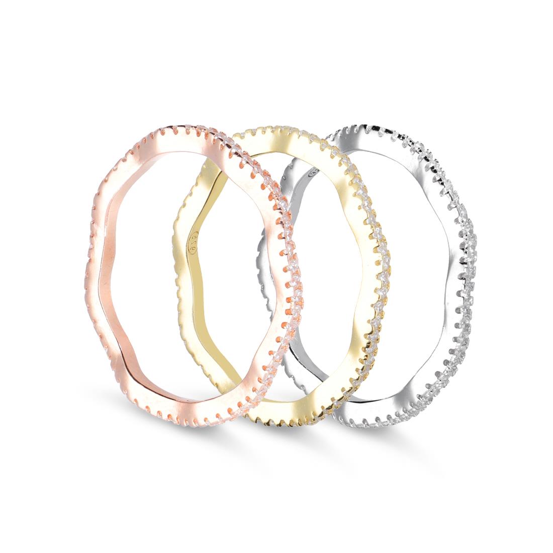 Set di tre anelli in argento bianco, giallo e rosato - ORO&CO 925