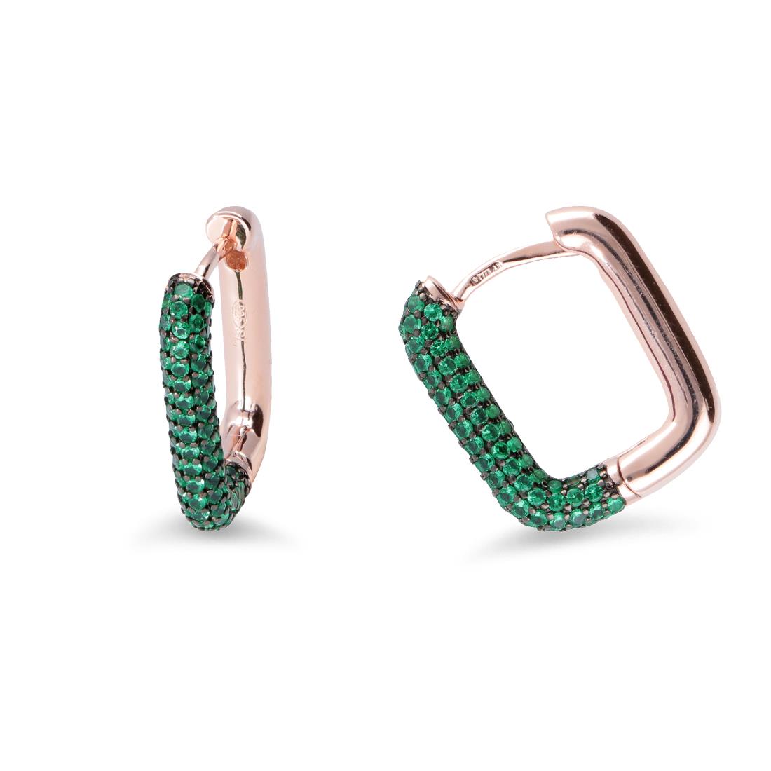 Orecchini rettangolari in argento e zirconi verdi - ORO&CO 925