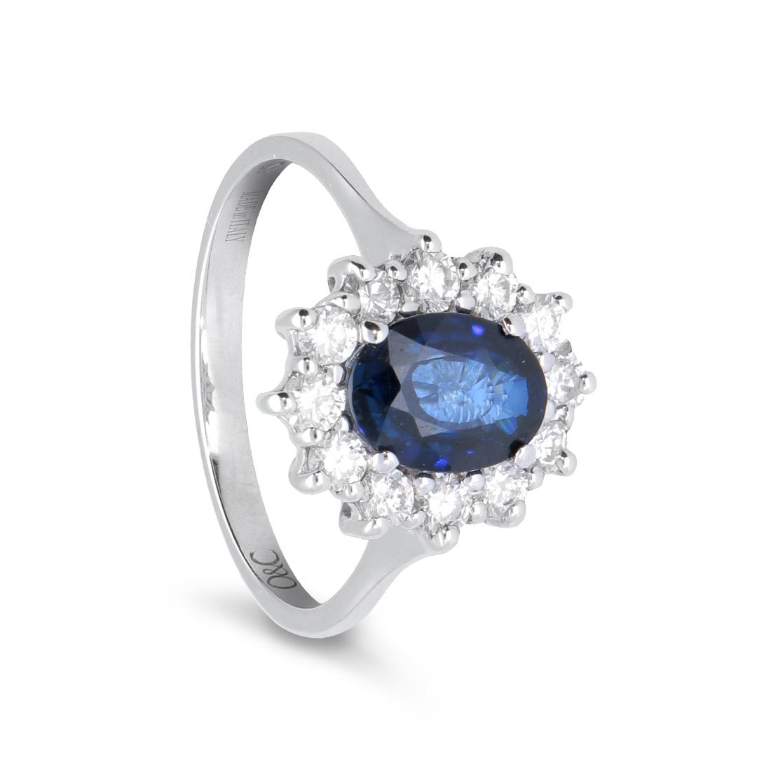 Ring in gold with ct. 1,60 sapphire and ct. 0,55 diamonds - ORO&CO