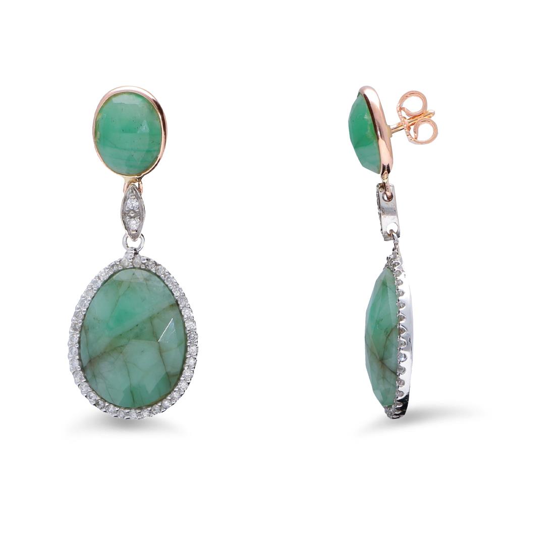 Gold earrings with emerald and diamonds ct 0.40 - STANOPPI