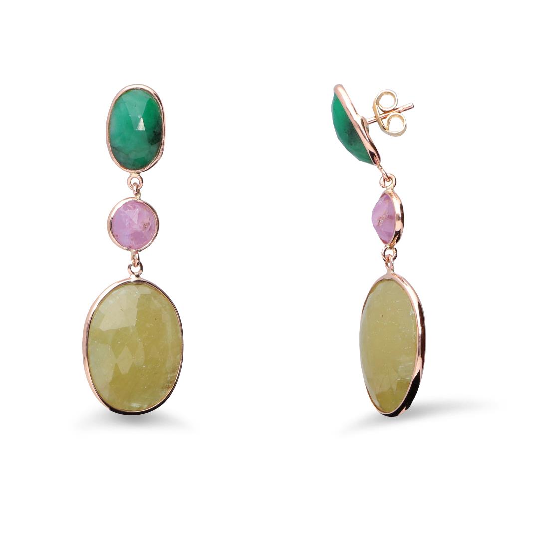 Orecchini in oro con smeraldi, rubini e zaffiro giallo - STANOPPI