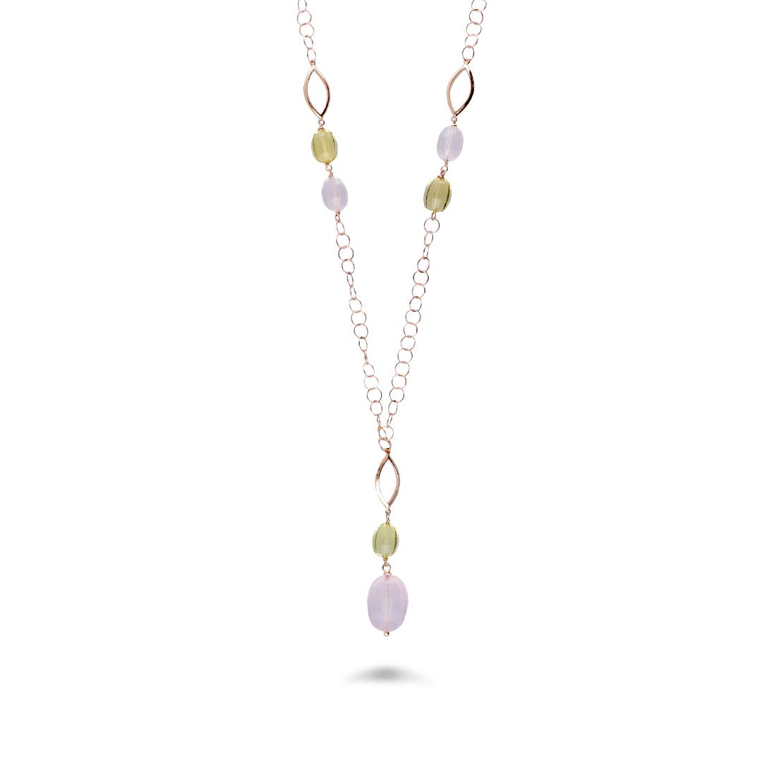 Necklace in gold with pink quartz and lemon quartz  - STANOPPI