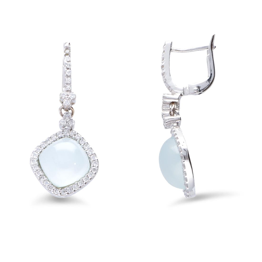 Earrings in gold with milk aquamarine and diamonds ct 1.08 - STANOPPI