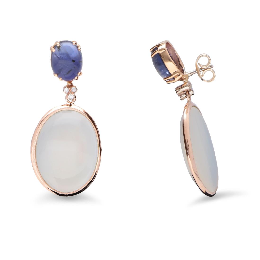 Pendientes de oro con tanzanita, moon stone blanca y diamantes ct 0.05 - STANOPPI