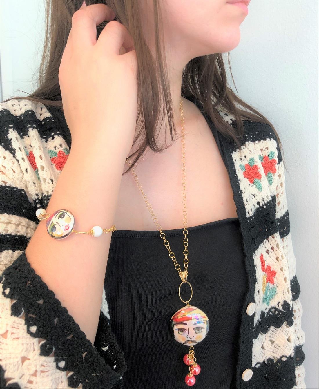 Pulsera de plata con cer&aacute;mica pintada a mano - LE PERLE DI CALTAGIRONE