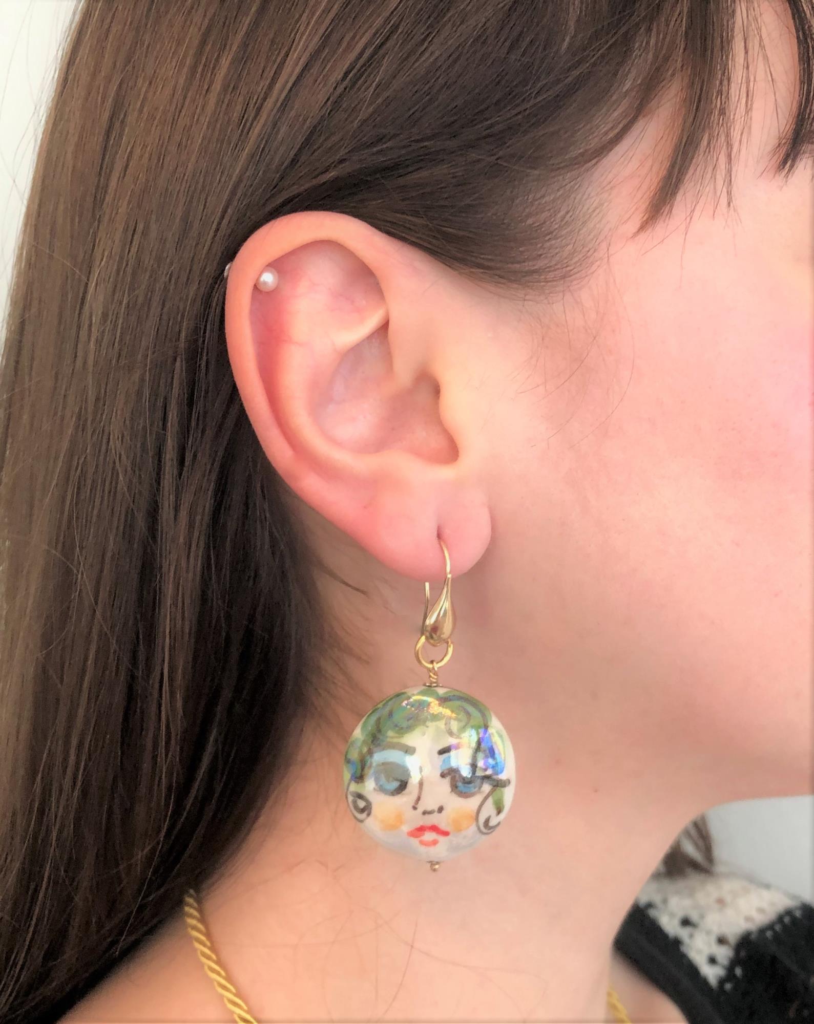 Pendant earrings in silver and ceramic - LE PERLE DI CALTAGIRONE