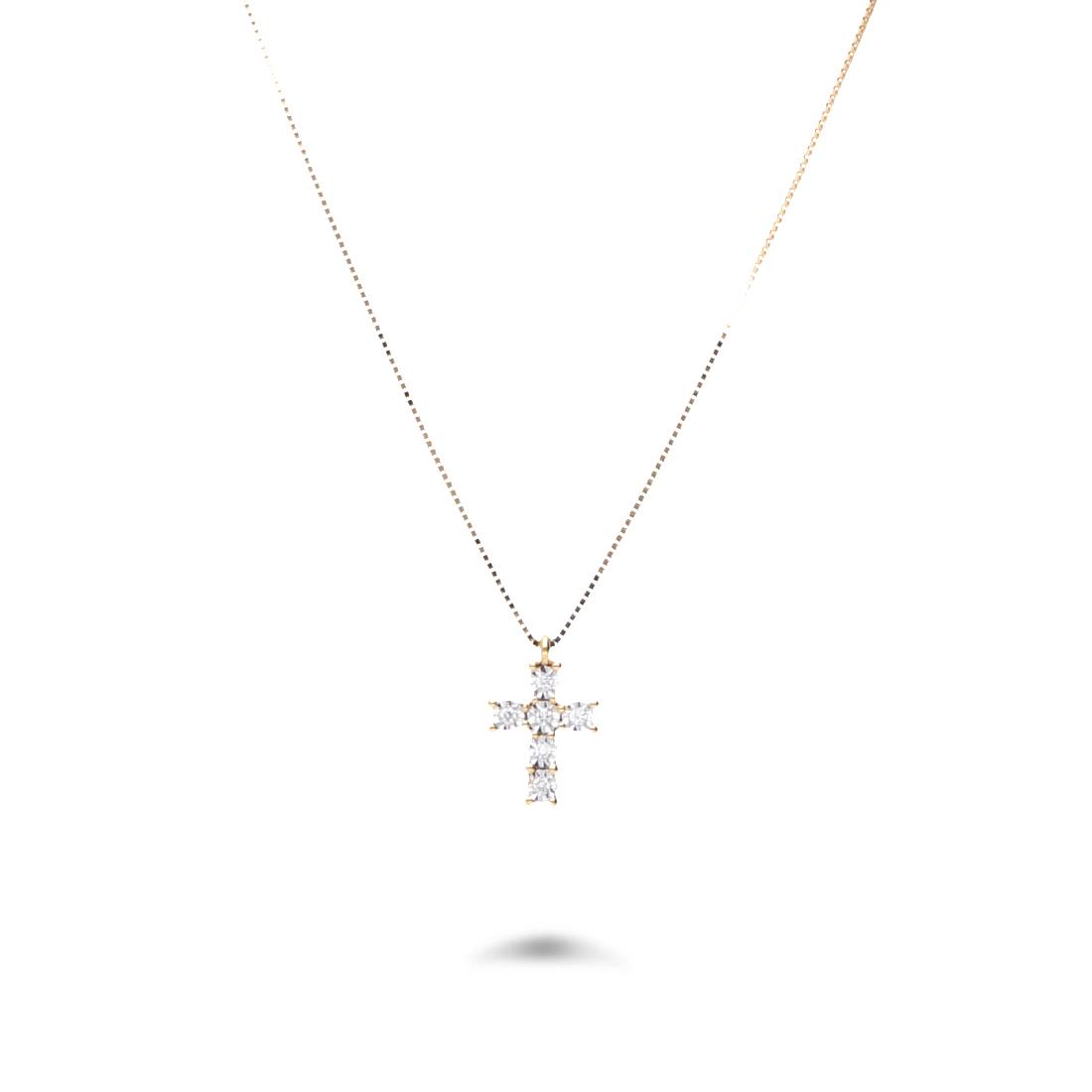 Yellow gold necklace with cross with diamonds ct. 0.03 - LUXURY ZONE
