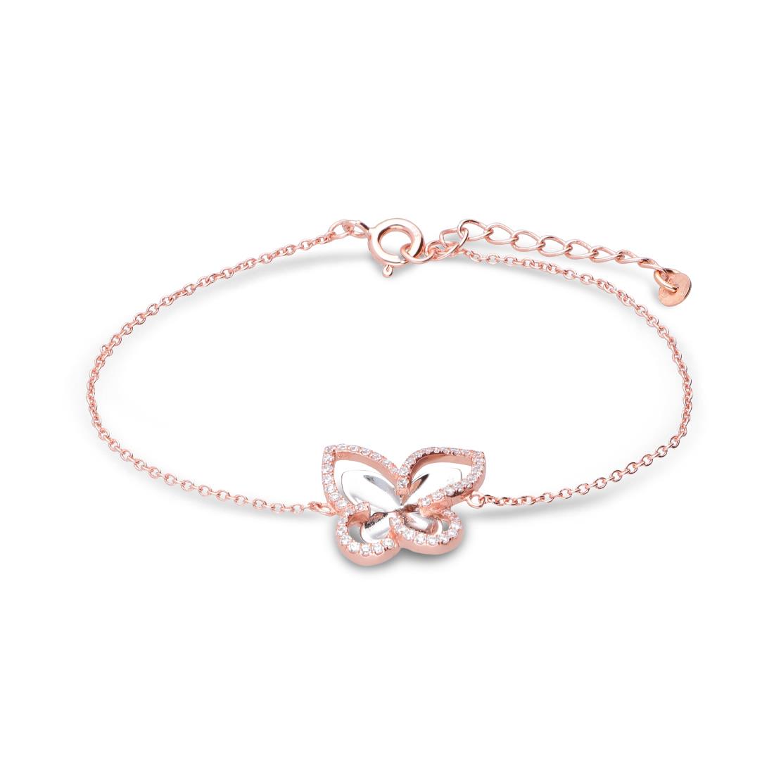 Rose silver bracelet with butterfly and zircons - ORO&CO 925
