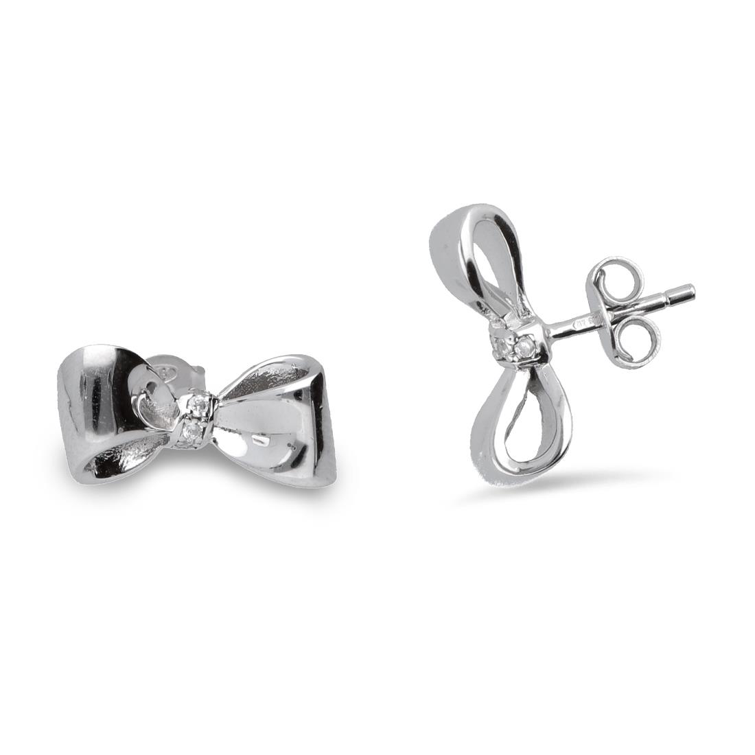 Silver bow earrings with zircons - ORO&CO 925