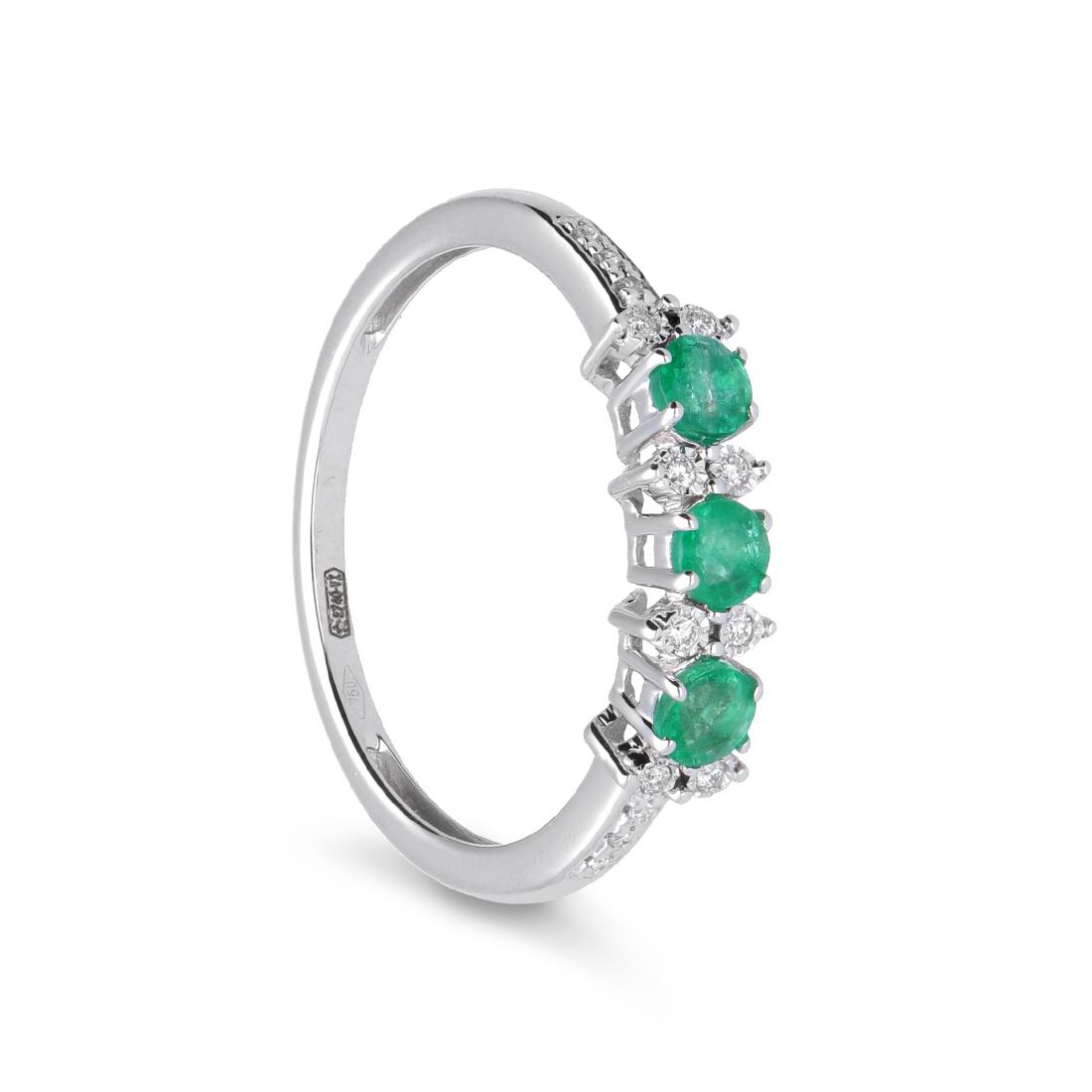 Gold trilogy ring with diamonds and emeralds ct. 0.48 - LUXURY ZONE