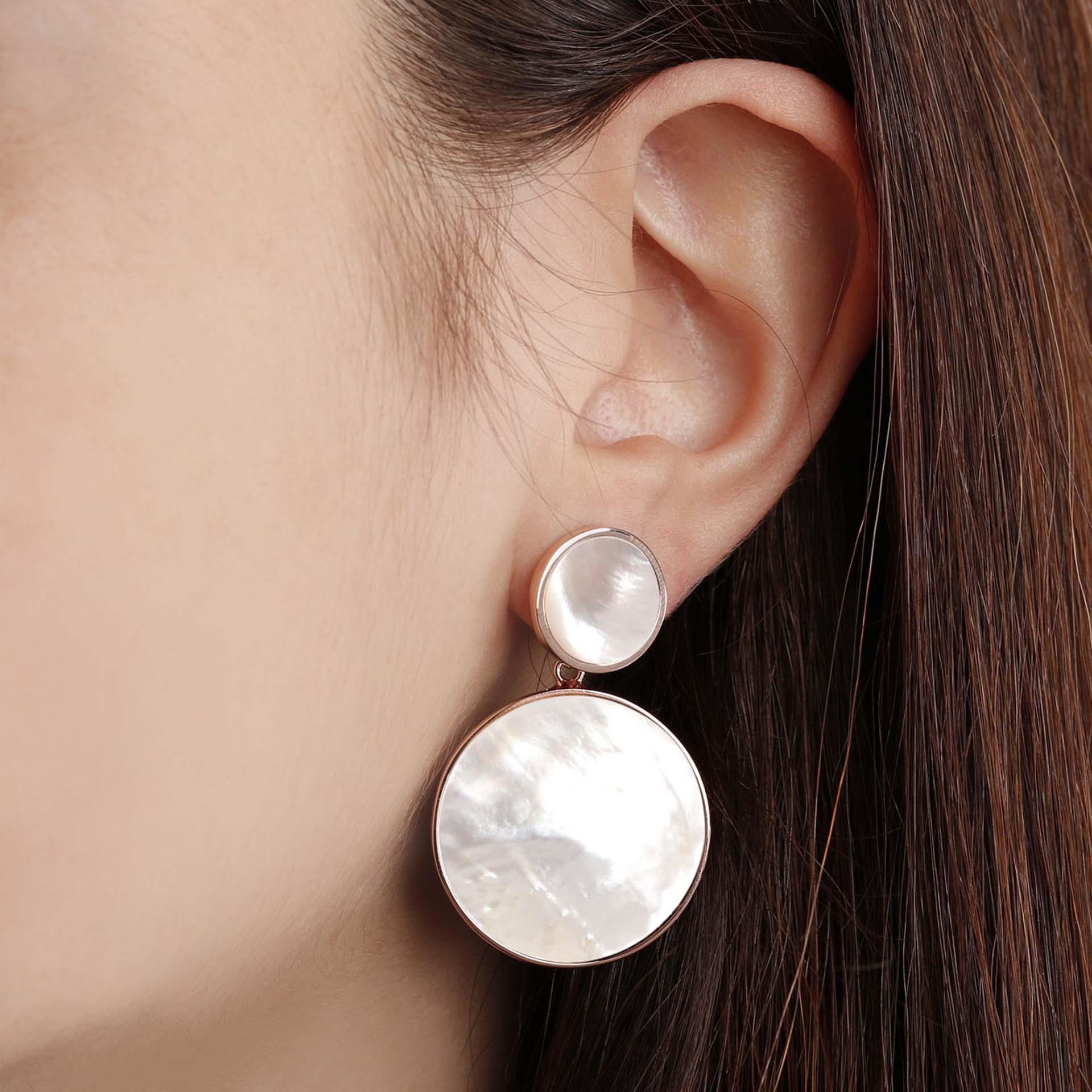 Stone Double Disc Pendant Earrings - BRONZALLURE