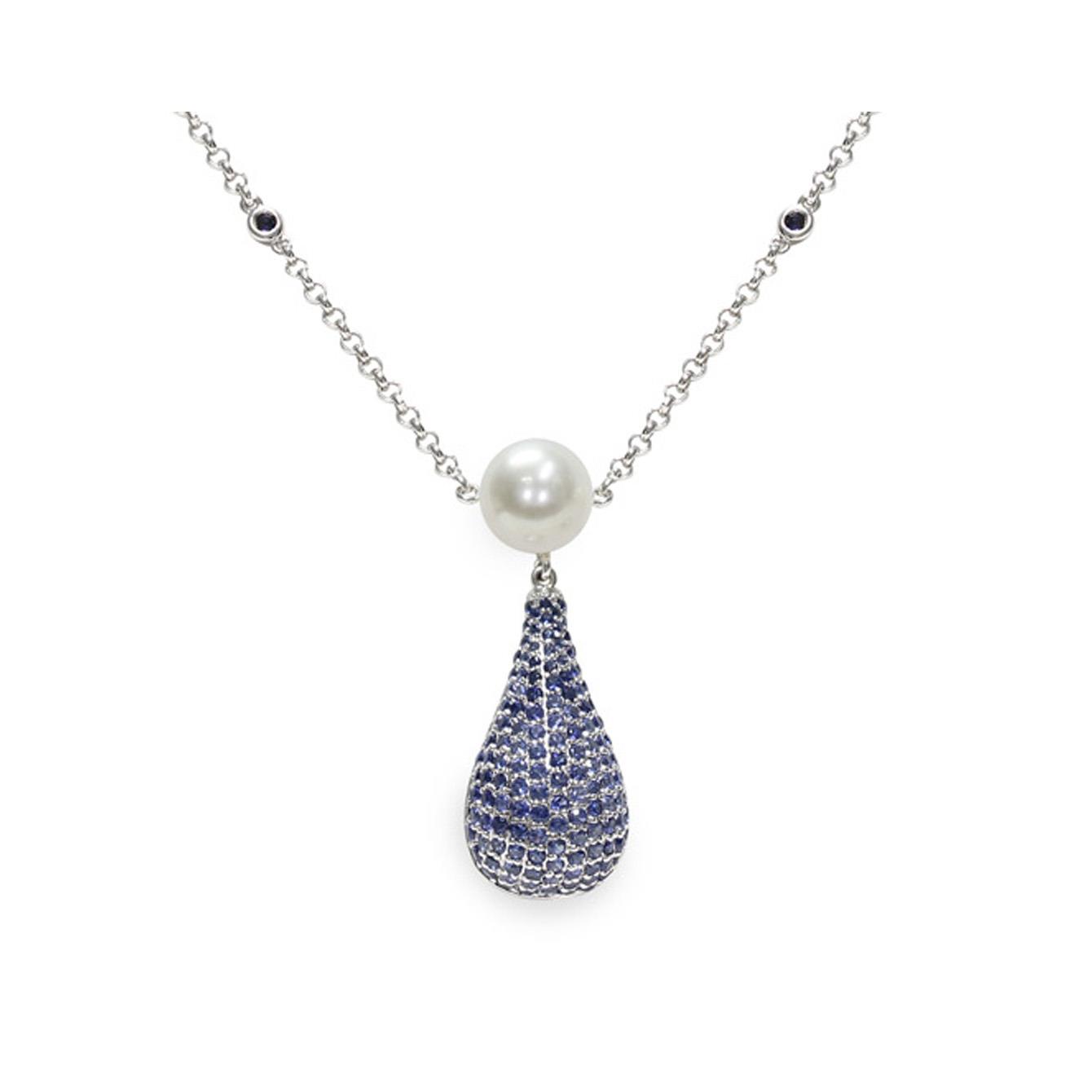 Collana in argento perla e zaffiro blu - MAYUMI