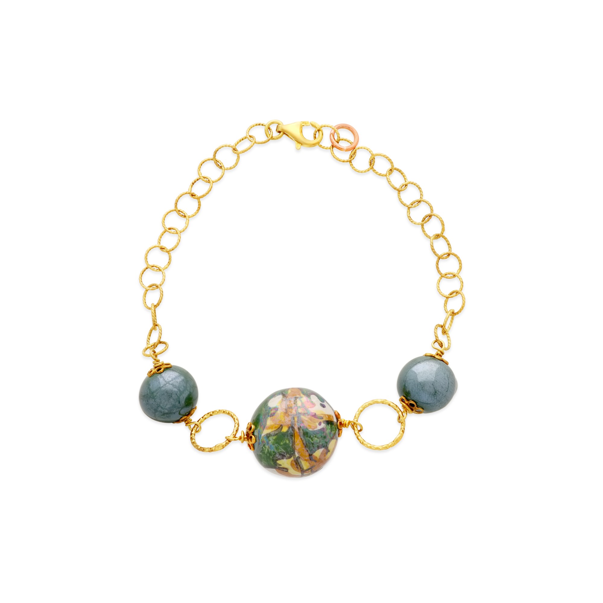 Bracciale Leda argento e ceramica verde - LE PERLE DI CALTAGIRONE