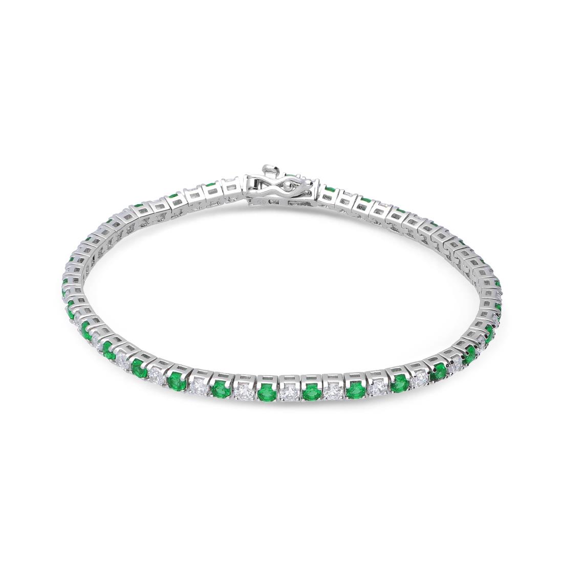 Silver tennis bracelet with white and green zircons - ORO&CO 925