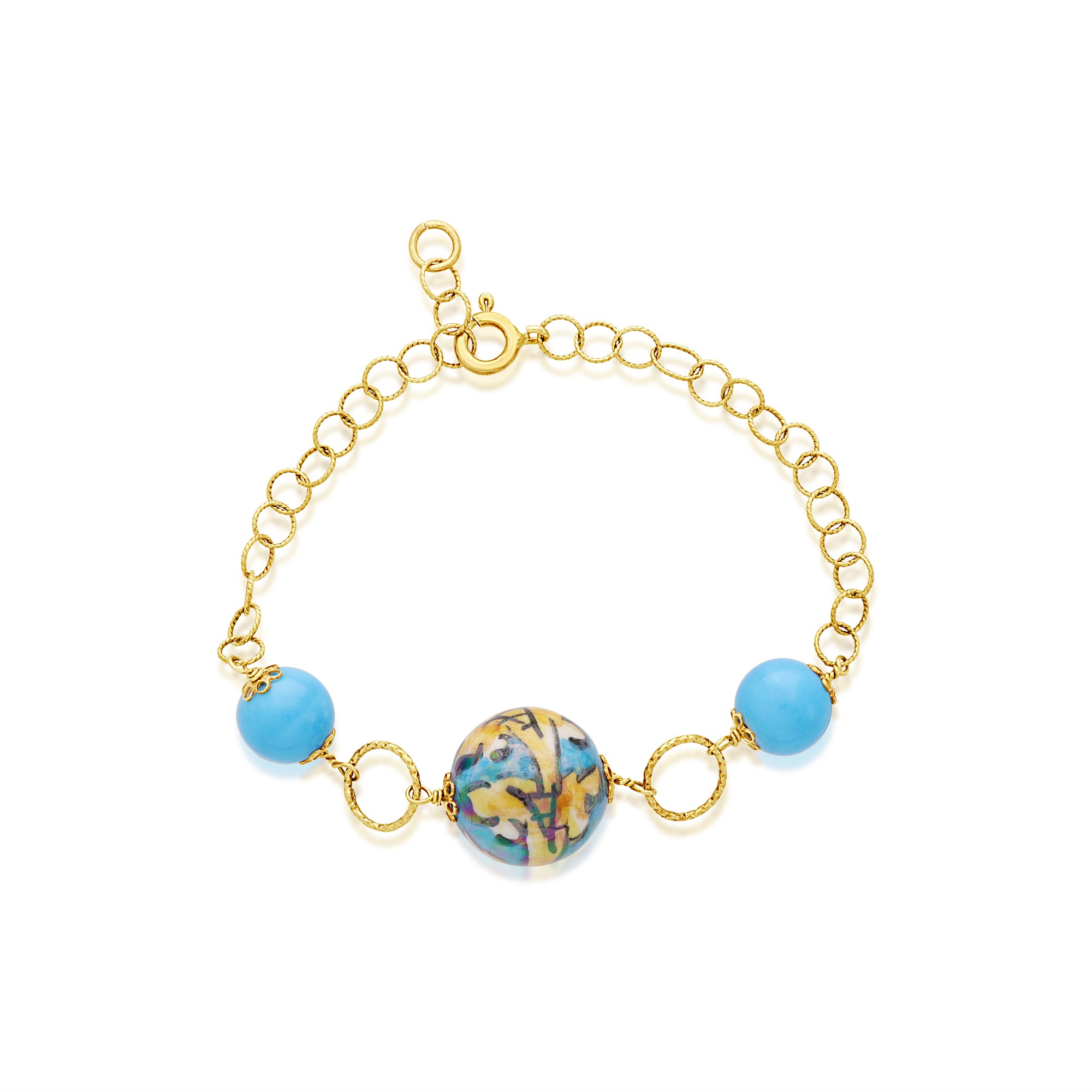 Bracciale Leda argento e ceramica azzurra - LE PERLE DI CALTAGIRONE