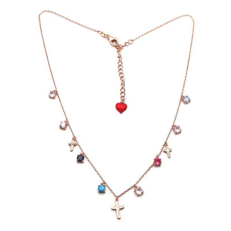Like A Prayer silver necklace with colored zircons measuring 43cm - CUORI MILANO