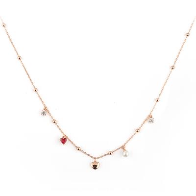 Collana in argento con zirconi bianchi e rossi e perle C(u)oraggio  misura 43cm - CUORI MILANO
