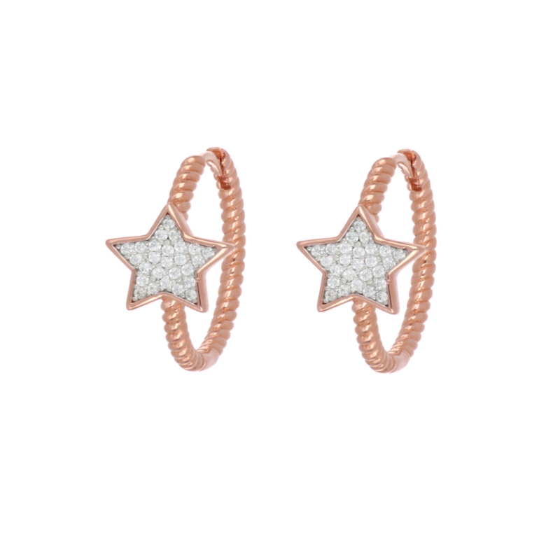 Falling Star silver hoop earrings with white zircons - CUORI MILANO