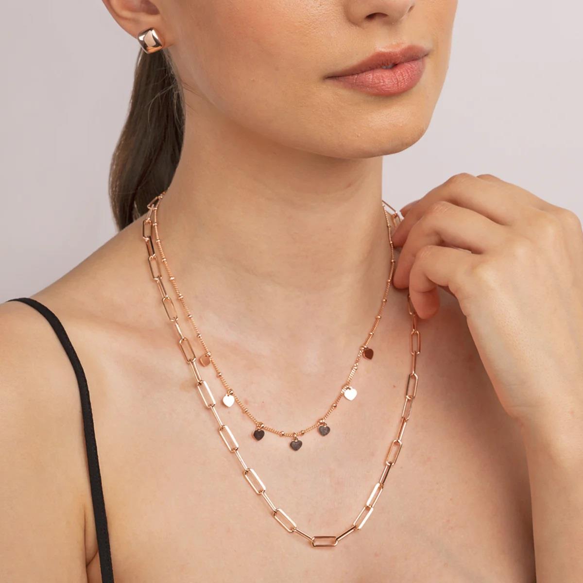 Collar con dos vueltas de cadena y dijes de coraz&oacute;n - BRONZALLURE