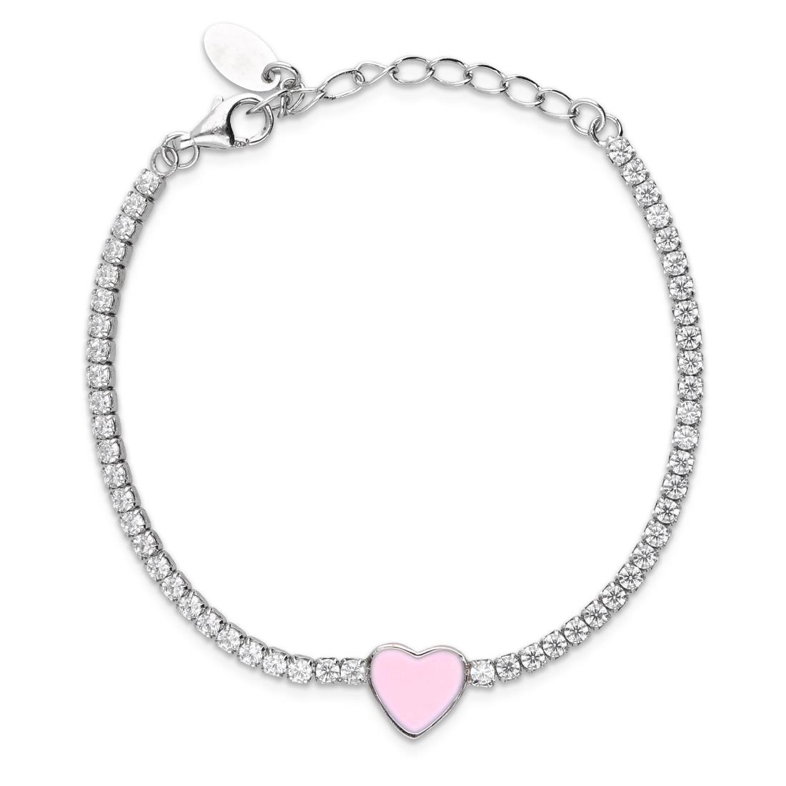 Bracciale tennis con zirconi bianchi e cuore smaltato - ORO&CO 925