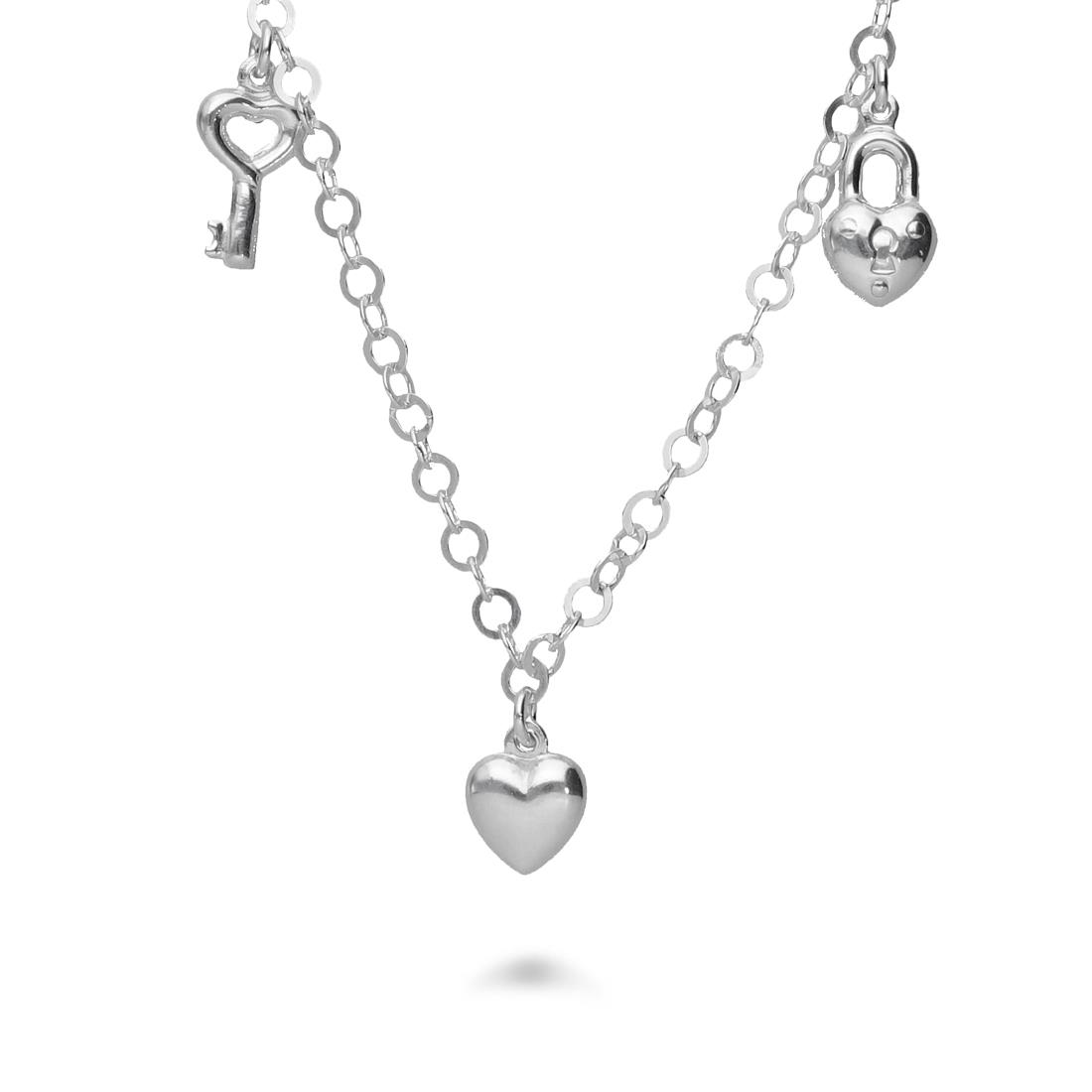 Collar de plata con coraz&oacute;n, candado, llave - ORO&CO 925