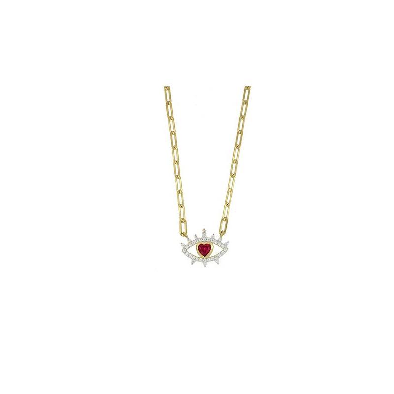 Look At Me silver chain necklace with white and red zircons measuring 43cm - CUORI MILANO