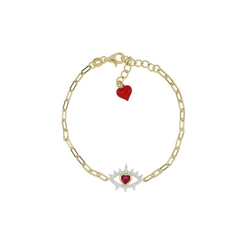Look At Me silver chain bracelet with white and red zircons measuring 19cm - CUORI MILANO