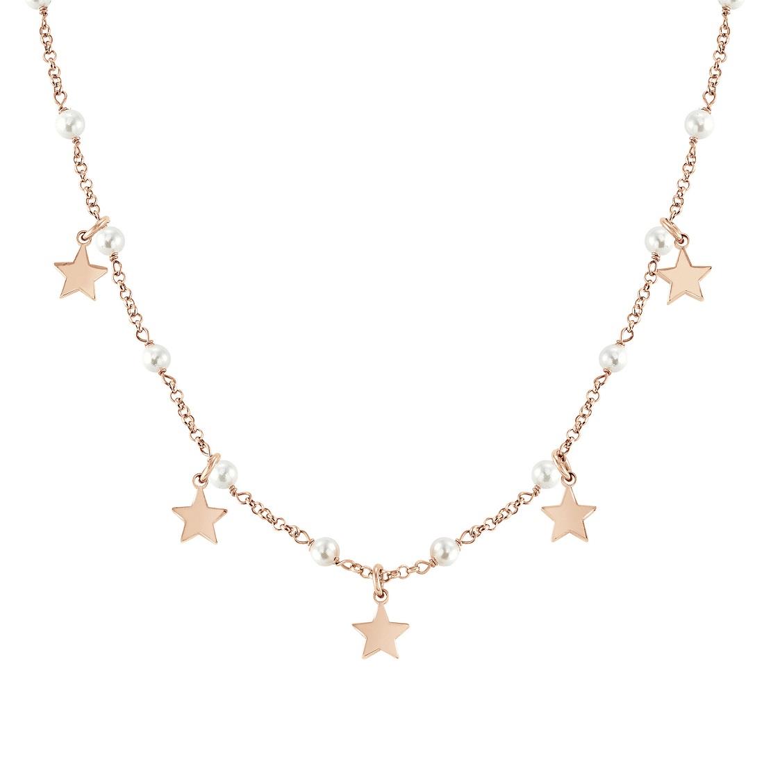 Collar de acero y plata con perlas y colgantes de estrellas - NOMINATION