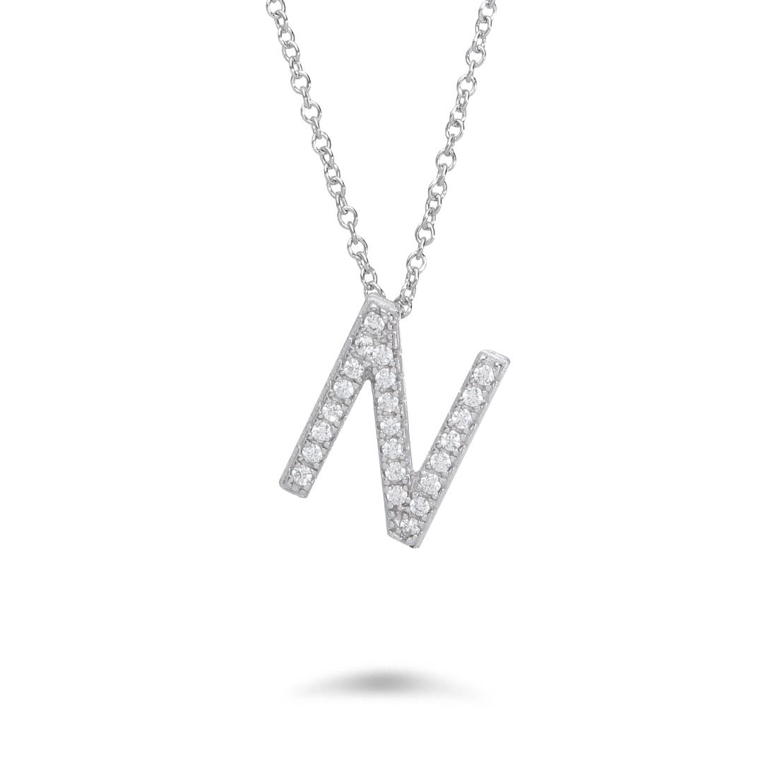 Necklace with letter N with cubic zirconia - ORO&CO 925