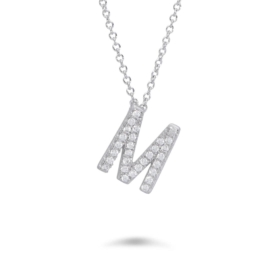 Necklace with letter M with cubic zirconia - ORO&CO 925