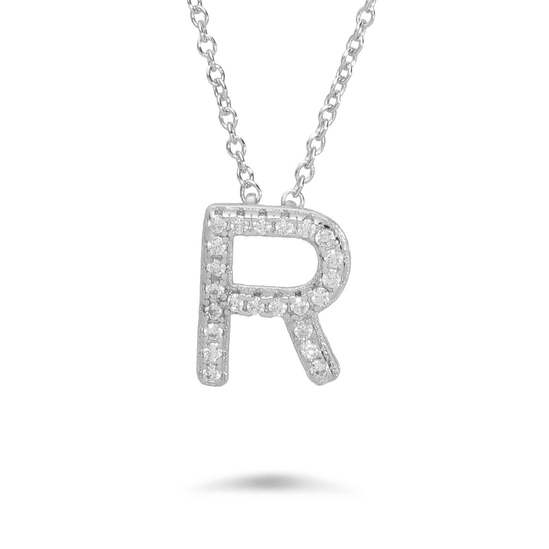 Necklace with letter R with cubic zirconia - ORO&CO 925