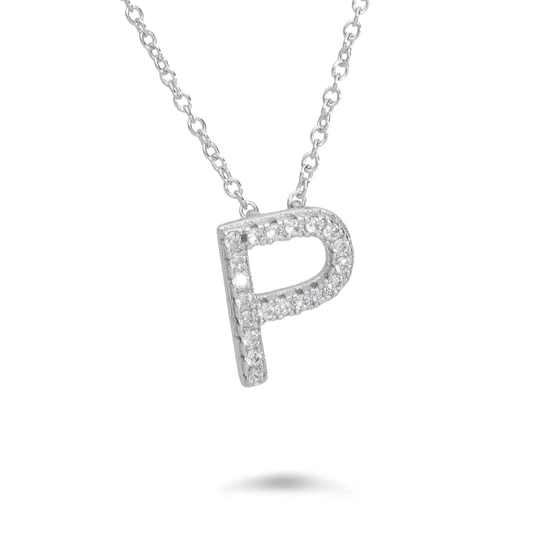 Necklace with letter P with cubic zirconia - ORO&CO 925