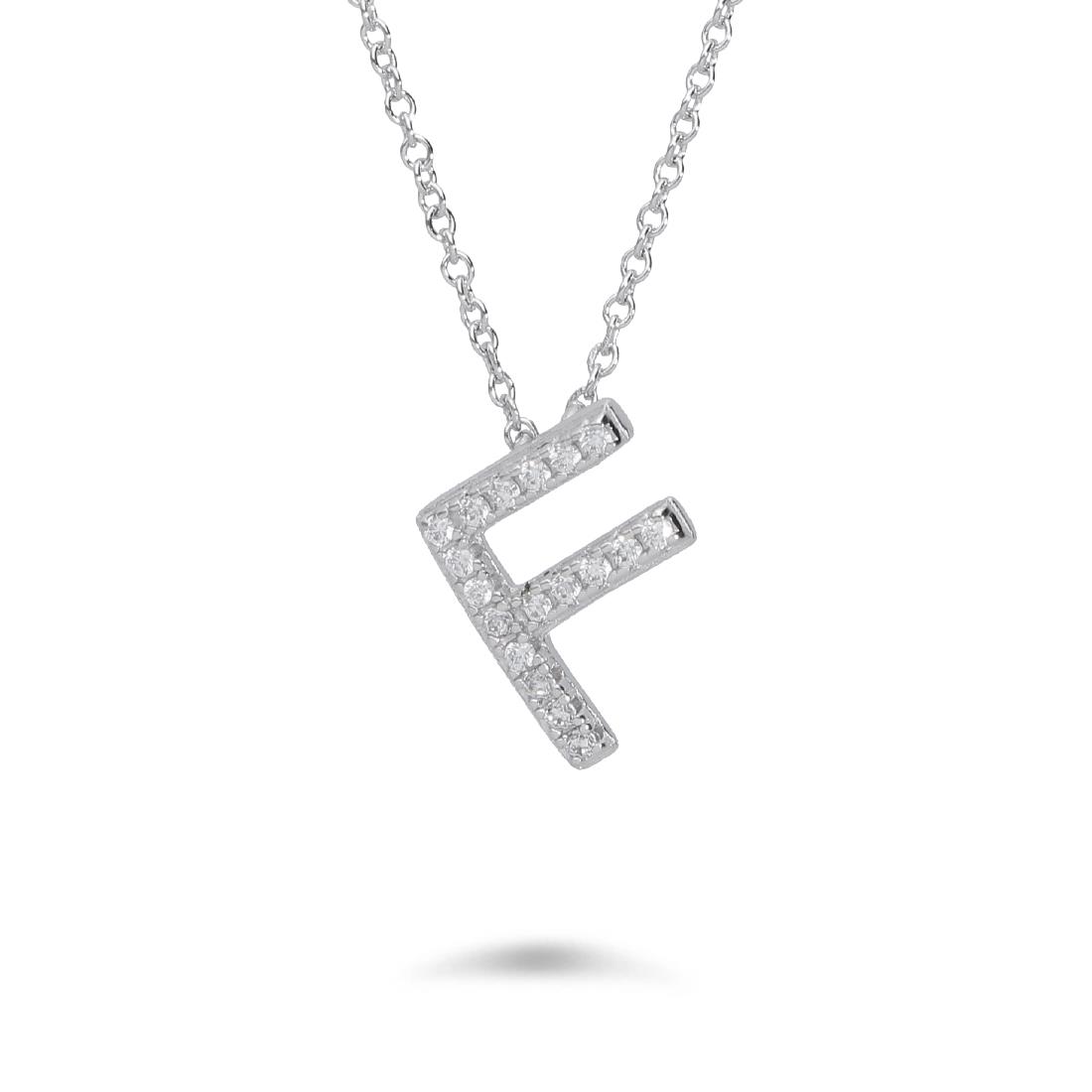 Necklace with letter F with cubic zirconia - ORO&CO 925