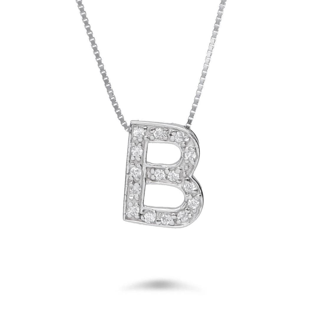 Necklace with letter B with cubic zirconia - ORO&CO 925