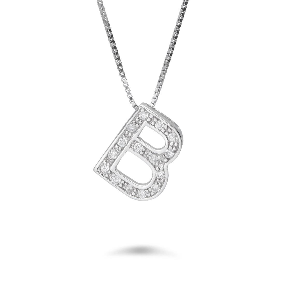 Necklace with letter B with cubic zirconia - ORO&CO 925