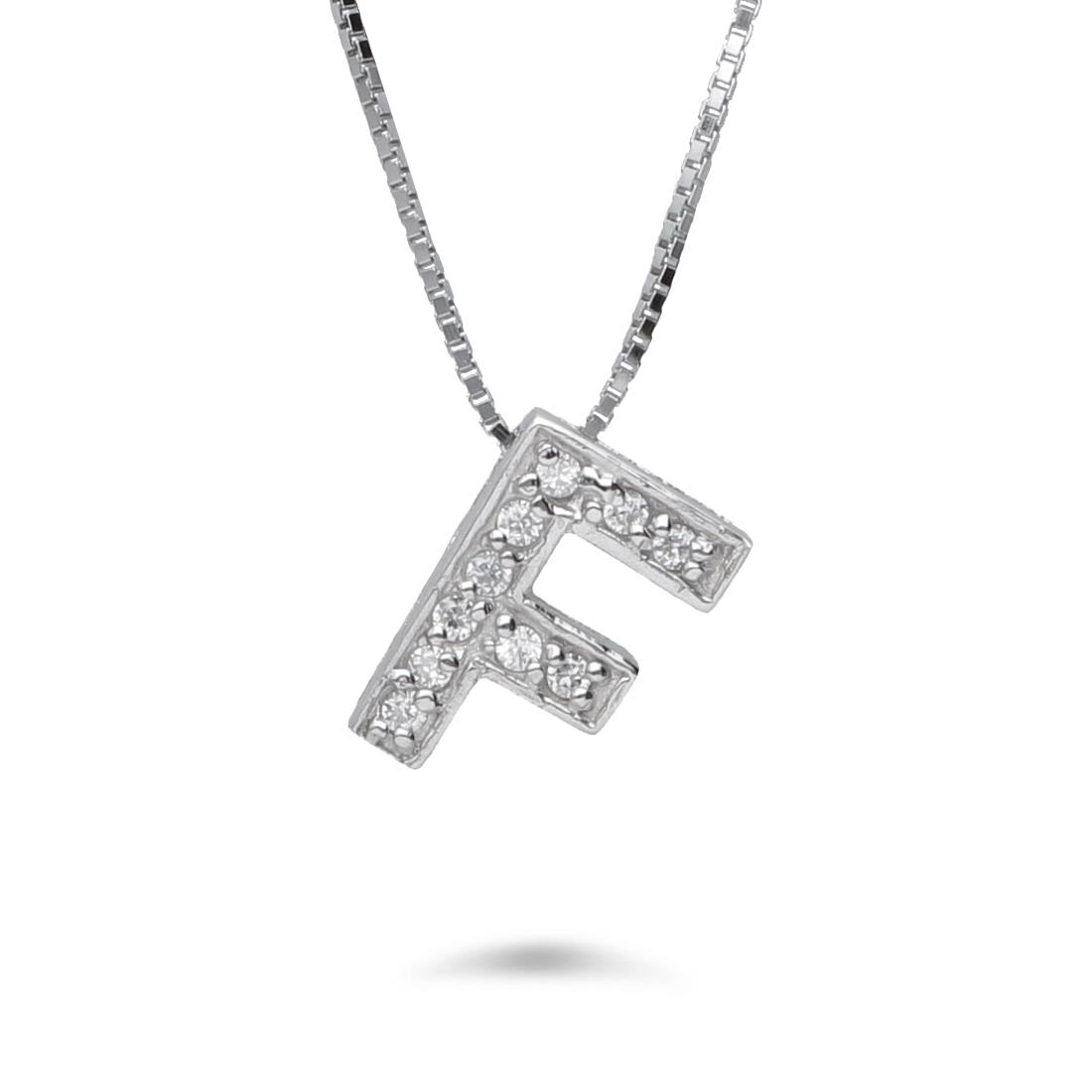 Necklace with letter F with cubic zirconia - ORO&CO 925