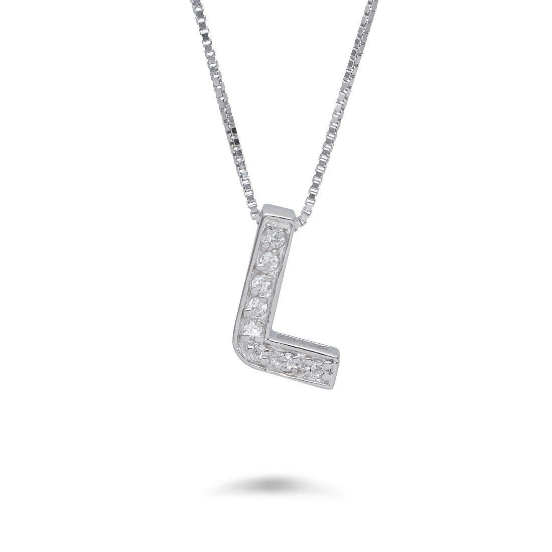 Necklace with letter L with cubic zirconia - ORO&CO 925