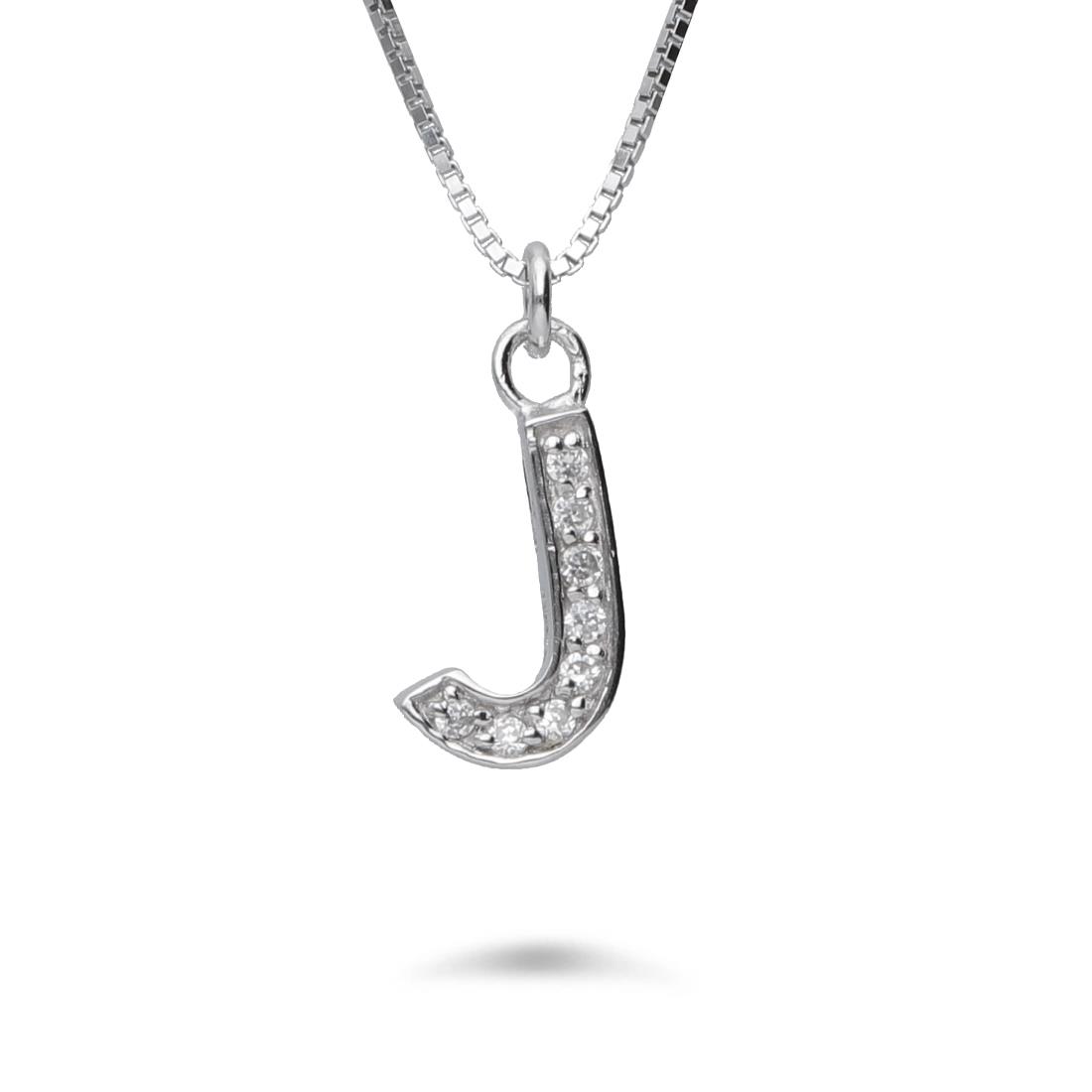Necklace with letter J with cubic zirconia - ORO&CO 925