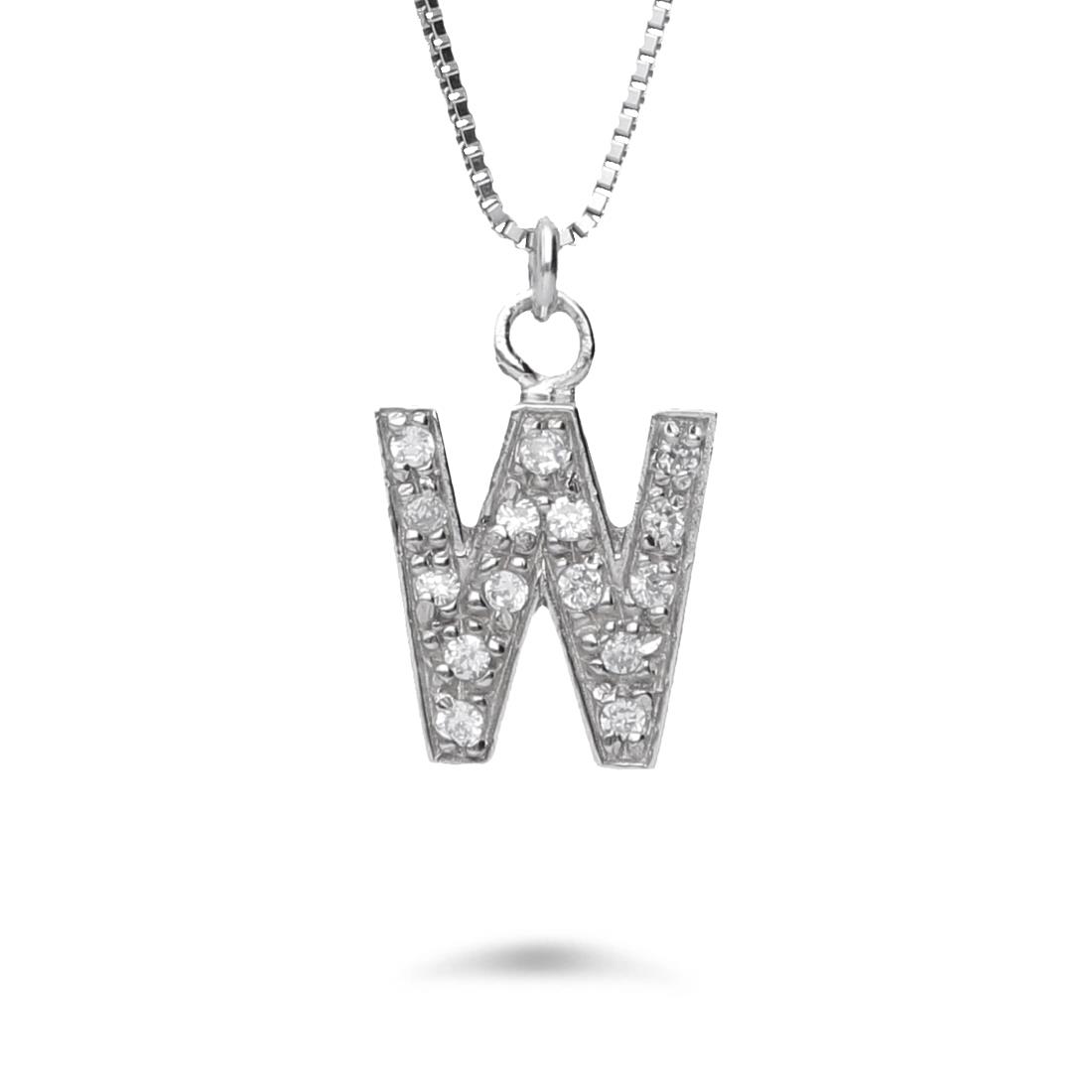 Necklace with letter W with cubic zirconia - ORO&CO 925