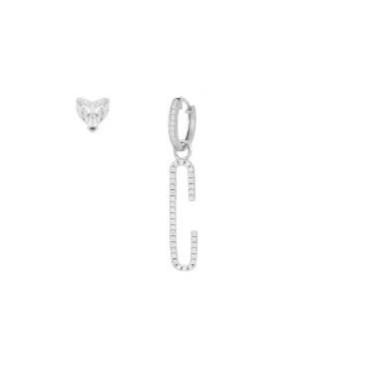 Letter C pendant earrings in silver with white zircons - CUORI MILANO