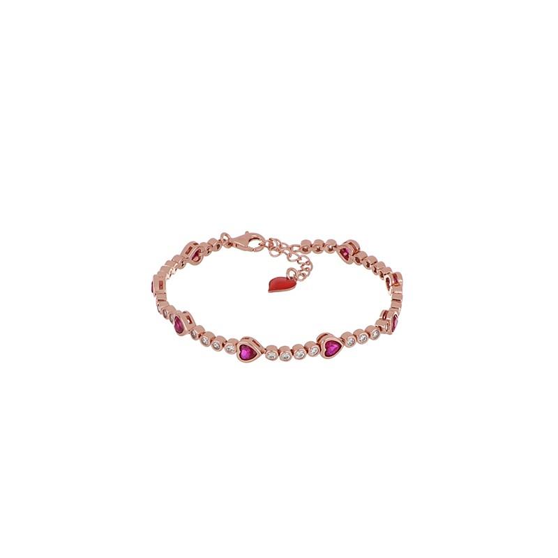 Roller Love bracelet in silver and white and red zircons measuring 19cm - CUORI MILANO