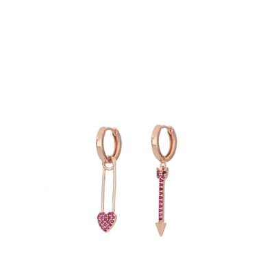 Orecchini a cerchio con pendenti in argento Free Love con zirconi rossi - CUORI MILANO